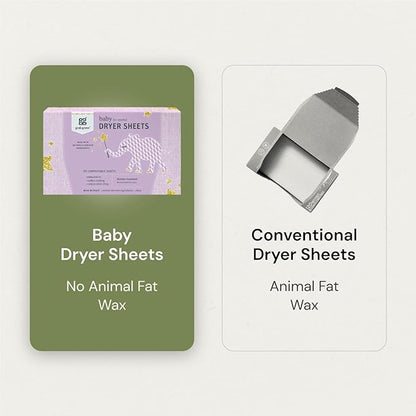 Grab Green Baby Laundry Dryer Sheets, 160 Sheets, Dreamy Rosewood Scent, Plant and Mineral Based, Compostable, Softens Clothing and Linens, Reduces Static Cling