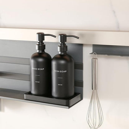 Matte Black Soap Dispenser Set, Kitchen Soap Dispenser Set with Black Stainless Steel Pump, Perfect for Kitchen Decor and Accessories. (Black)