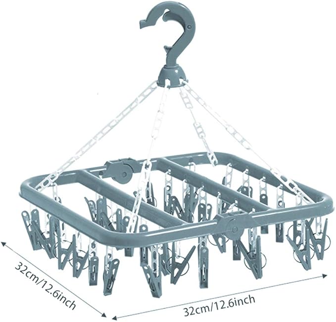 Clip and Drip Hanger Clothes Hanger Drying Rack 32 Clips (Light Blue)