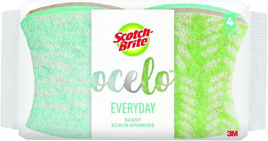 Scotch-Brite ocelo Non-Scratch Scrub Sponges, Assorted Designs, Scratch-Free for Nonstick Cookware & Dishes, Kitchen & Bathroom Use, Reusable Multi-Surface Cleaning Sponges (4 Count (Pack of 1))