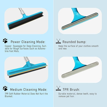 Upgraded Carpet Rake for Pet Hair Removal,2PCS Reusable Pet Hair Remover with 56” Adjustable Long Handle, 3 in 1 Rubber Broom and Carpet Brush Scraper for Rugs, Mats, Couch, Furniture