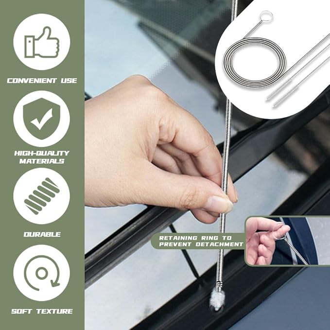 Long Wire Brush, 155CM Stainless Steel Pipe Cleaners Brush, Flexible Auto Sunroof Drain Cleaning Tool, Universal Slim Hose Pipe Brush Cleaner for Sewers, Feeding Tube, Sink, Refrigerator Drain