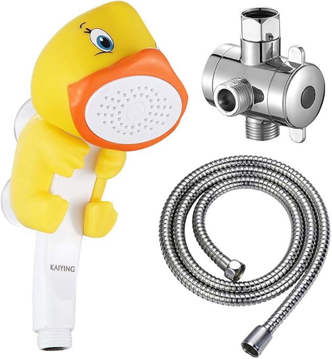 KAIYING Children's Handheld Shower Head,Cartoon Water Flow Spray Shower Head Baby Kids Toddler Bath Bathing Accessories (I :Showerhead(Duckie)+Hose+Diverter)