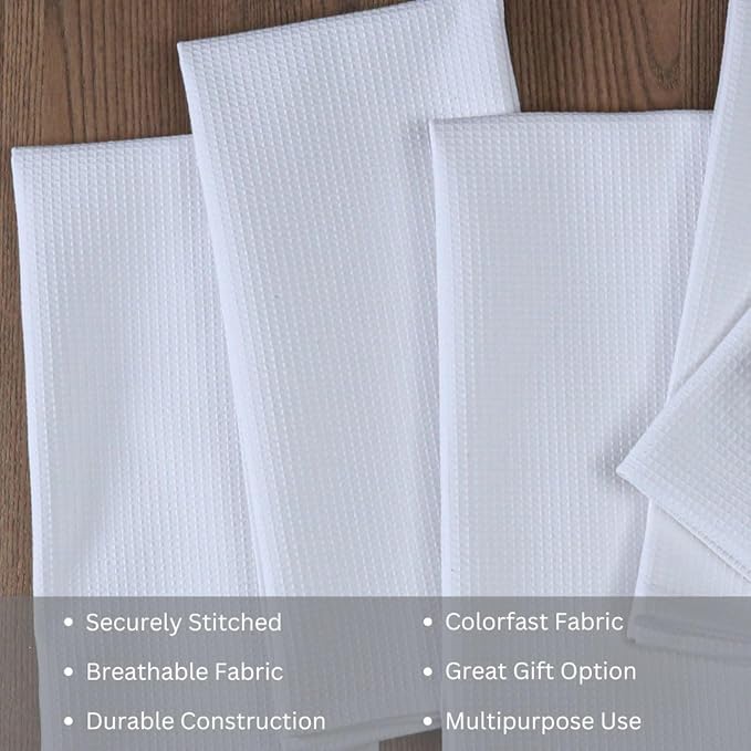 Waffle Kitchen Towels 100% Cotton Set of 6 - Heavy Duty 320 GSM Quality Dish Cloths - Soft Absorbent Washable for Kitchen Use - Quick Drying Dish Towel 16x26 inch White