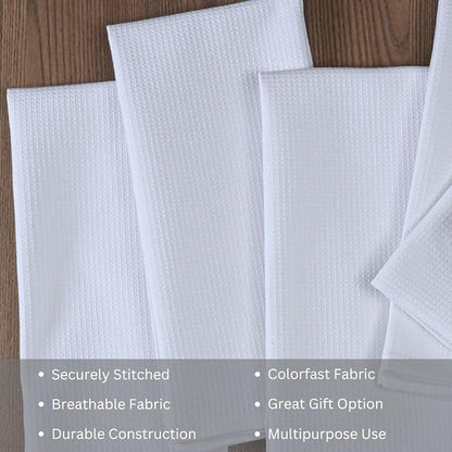 Waffle Kitchen Towels 100% Cotton Set of 6 - Heavy Duty 320 GSM Quality Dish Cloths - Soft Absorbent Washable for Kitchen Use - Quick Drying Dish Towel 16x26 inch White
