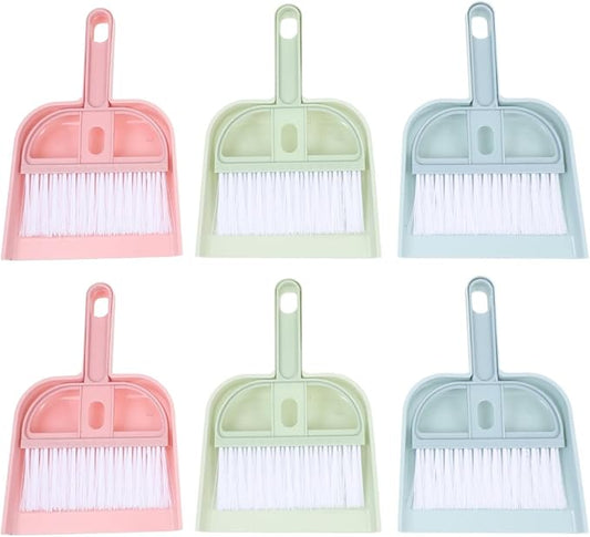 Mini Broom and Dustpan Set 6 Pack Compact Desktop Cleaning Tools with Ergonomic Handle for Household and Small Pet Cleanup