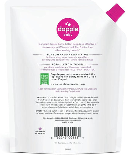 Dapple Baby Bottle Soap, Hypoallergenic Dish Soap for Baby Bottles, Powered by Plants, Lavender, 34 Fl Oz Refill (Pack of 2)