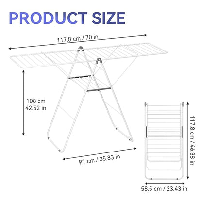APEXCHASER Clothes Drying Rack, Foldable Oversized Drying Rack Clothing with U-Shaped Foot Cover, Height-Adjustable, Multi-Bar Laundry Rack, Indoor Outdoor Use, 20.47"D x 70"W x 42.52"H, Pearl White