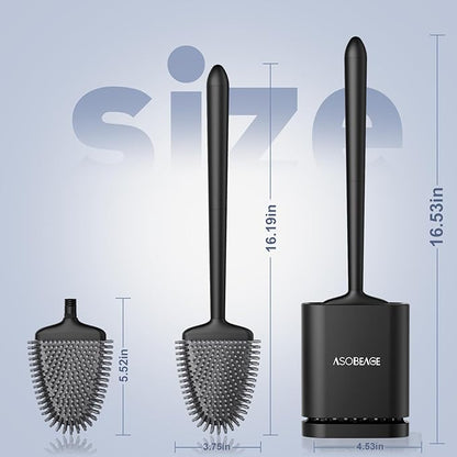ASOBEAGE Deep Cleaner Toilet Brush: Silicone Toilet Brush with No-Slip Long Plastic Handle and Flexible Bristles, Quick Drying Holder Set for Bathroom（Black）