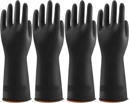 Bamllum 4 Pairs Black Rubber Dishwashing Gloves - Reusable Cleaning Gloves for Kitchen, Household, Anti-Slip, Flexible & Long-Lasting (Large)