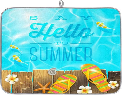 Honeybaby Dish Drying Mat Summer Flip Flop Dish Drying Mats for Kitchen Counter Absorbent Kitchen Drying Mat Dish Rack Mat 18x24 inches