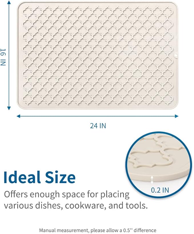 AMOAMI-Dish Drying Mats for Kitchen Counter-Silicone Dish Drying Mat-Kitchen Dish Drying Pad Heat Resistant Mat-Kitchen Gadgets Kitchen Accessories Kitchen Small Appliances(16" x 24", BEIGE)
