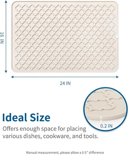 AMOAMI-Dish Drying Mats for Kitchen Counter-Silicone Dish Drying Mat-Kitchen Dish Drying Pad Heat Resistant Mat-Kitchen Gadgets Kitchen Accessories Kitchen Small Appliances(16" x 24", BEIGE)