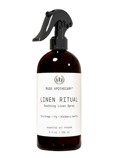 Muse Apothecary Linen Ritual - Aromatic, Soothing, and Relaxing Linen Mist, Laundry and Fabric Spray - Infused with Aromatherapy Essential Oils - 8 oz, Cara Orange + Fig + BlackBerry Vanilla