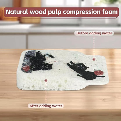 Wood Pulp Cotton Dish Washing Kitchen Scrubber, 4 Pack Reusable Cleaning Wood Pulp Cotton Multipurpose Scratch-Free Sponges,Water Absorbent and Fast Drying,Suitable for Dishes, Fruit, Vegetable
