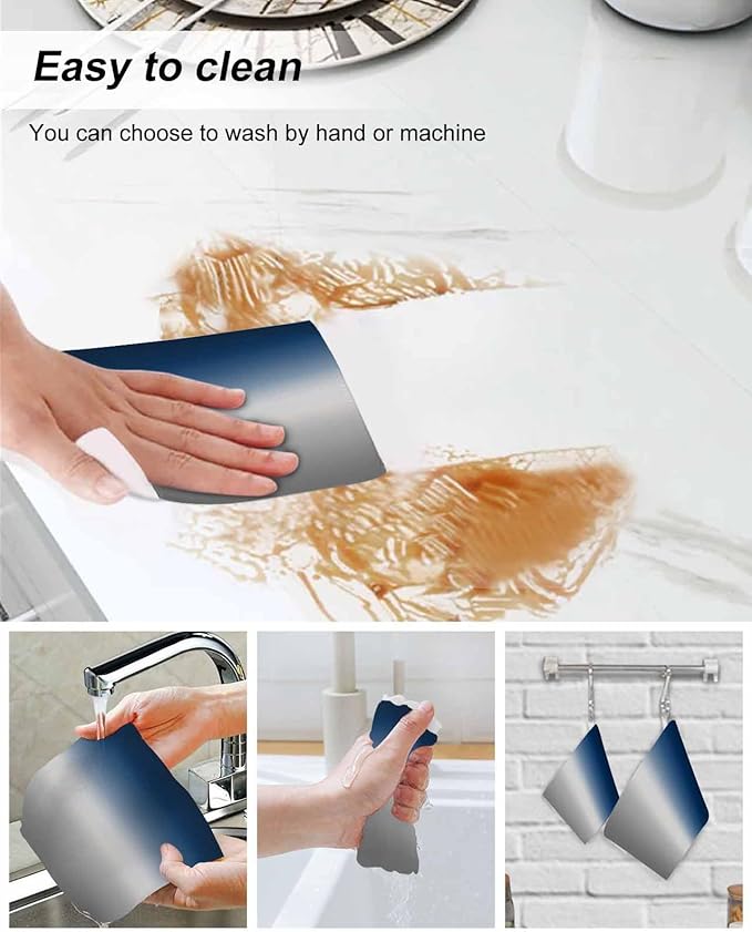4 Pack Abstract Kitchen Dish Cloths, Blue Grey Gradient Modern Art Dishcloths for Kitchen, Reusable Paper Towels, Super Absorbent Quick Drying Washcloths Cleaning Wipes, 6x5 inch