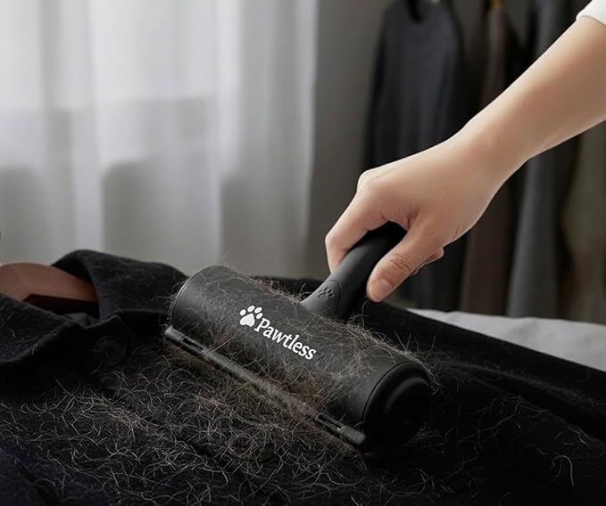 Pet Hair Remover Black - Reuseable Dog & Cat Hair Remover for Furniture, Clothes, Carpet, Car interiors- Eco-Friendly Lint Roller with Self-Cleaning Chamber- No Adhesive, No Refills Needed