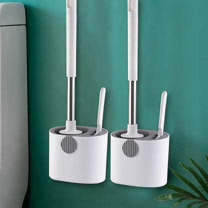 Silicone Toilet Brush and Holder Set, Deep Cleaning Floor Standing & Wall Mounted Toilet Bowl Brush for Bathroom, Toilet Brush Flexible Bristles, Compact Size for Storage and Organization (Gray)