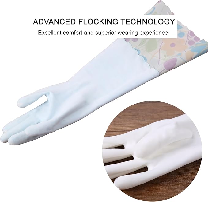 Bamllum 2 Pairs Rubber Cleaning Gloves, Household Kitchen Dishwashing Gloves with Cotton Flocked Liner, Long Cuff 16 Inches (Yellow+Pink, Small)