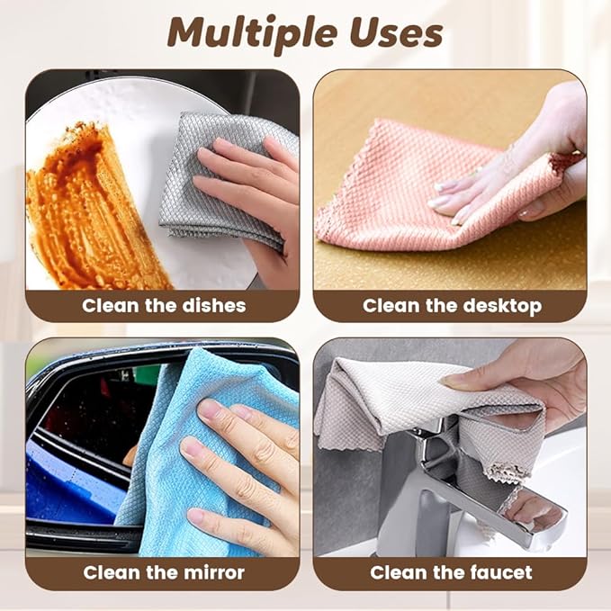 Fish Scale Streak Free Miracle Cleaning Cloth, 2025 New Reusable Microfiber Glass Cleaning Cloth for Kitchen and Auto, Lint Free Cloth Quickly Clean for Windows Glasses Windshields Mirrors (10)