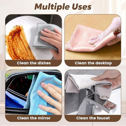 Fish Scale Streak Free Miracle Cleaning Cloth, 2025 New Reusable Microfiber Glass Cleaning Cloth for Kitchen and Auto, Lint Free Cloth Quickly Clean for Windows Glasses Windshields Mirrors (5)