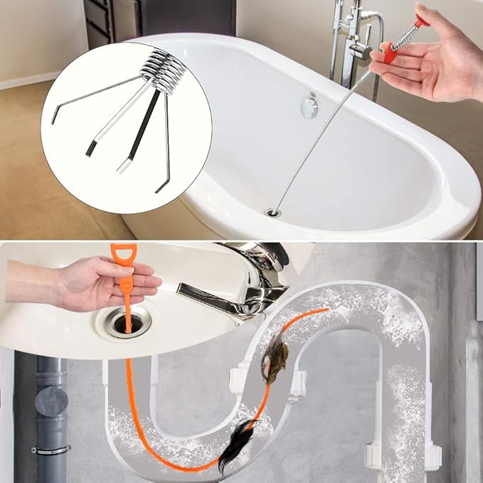 4PCS Drain Augers Hair Drain Clog Remover, Bendable Cleaner, for Kitchen Catcher, Sink, Sewer Cleaning Tool
