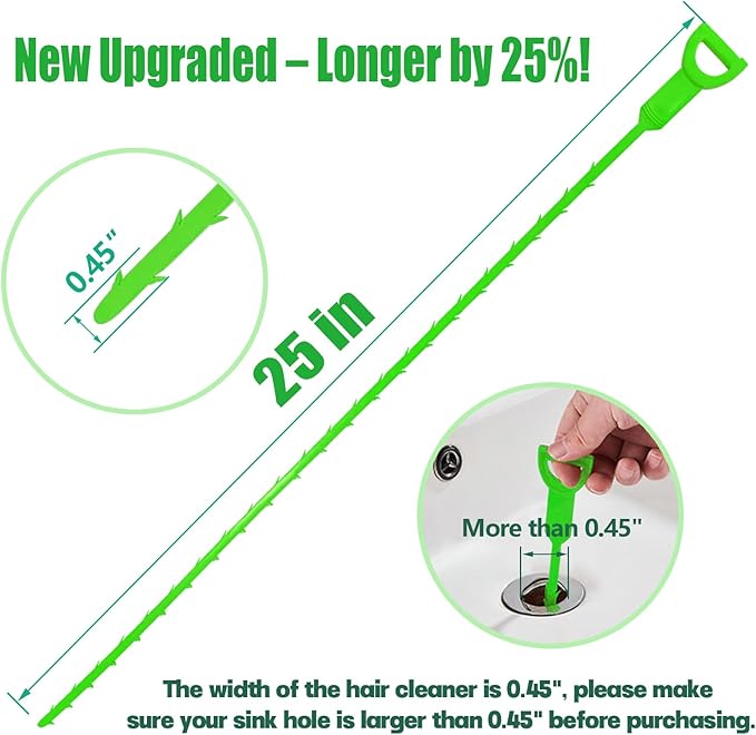 Longer Drain Clog Remover Sink Snake: 3 Pcs Hair Remover Tools for Shower Bath and Bathtub（25in Longer Size）