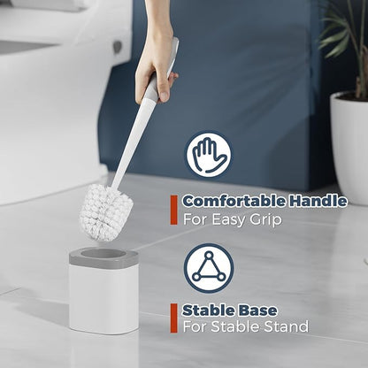 Holaloha Toilet Brush and Holder Set with Crevice Brush for Toilet Bowl and Bathroom Cleaning, White