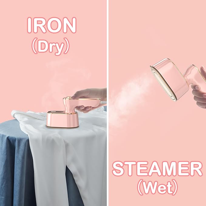 Travel Steamer Iron for Clothes Mini - Portable Ironing Machine Travel Small Size Portable Steamer Travel College Dorm Home Essentials (Coralpink)