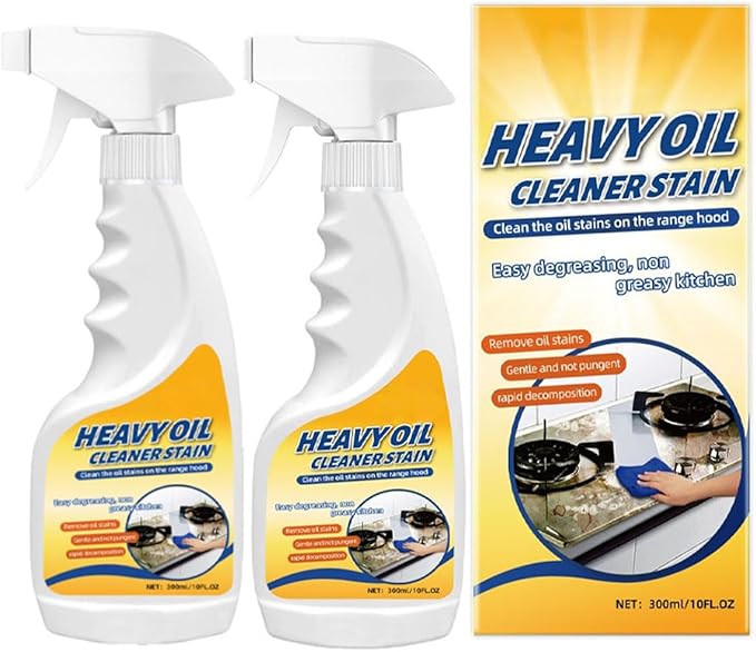 Heavy Duty Kitchen Degreaser Spray, Powerful Grease Oil Cleaner Stain Remover for Ovens, Stovetops, Grills & Cookware (2PCS)