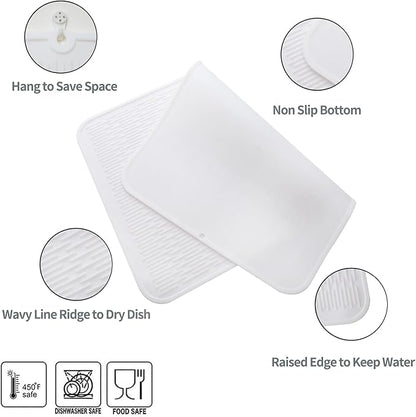 MicoYang Silicone Dish Drying Mat for Multiple Usage,Easy clean,Eco-friendly,Heat-resistant Silicone Mat for Kitchen Counter or Sink,Refrigerator or Drawer Liner White 4XL 32 inches x 18 inches