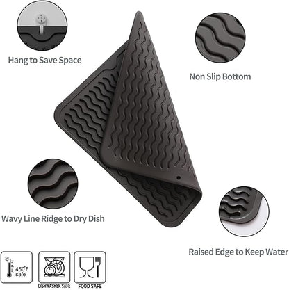 MicoYang Silicone Dish Drying Mat for Multiple Usage,Easy clean,Eco-friendly,Heat-resistant Silicone Mat for Kitchen Counter or Sink,Refrigerator or Drawer liner Coffee M 12 inches x 12 inches