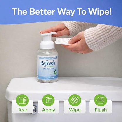Refresh Liquid Wipe Free: Toilet Paper Foam (Sensitive Skin Foam, 50ml/250ml (10.14 Fl Oz) Combo Pack)