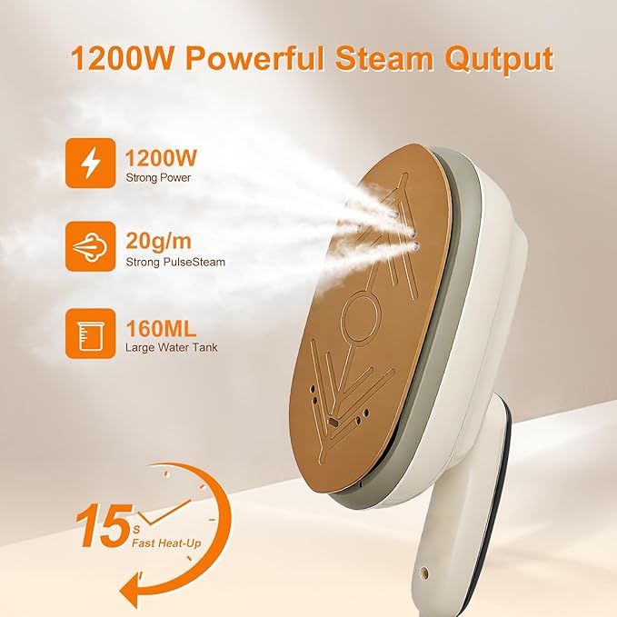 Steamer for Clothes, 2 in 1 Garment Steamer, 6-Level Clothes Steamer, 1200W Steamer Iron for Clothes, Steam Iron, LED Display Clothes Steamer Handheld, 15s Heat Up, Water Tank, Suitable Home, Office
