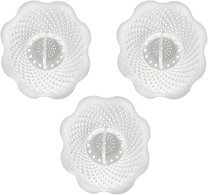 Danco Bathtub Drain Hair Catcher with In-Drain Basket and Strainer Pegs, fits 1.25″ Tub Drains, White, 3-Pack, (10876)