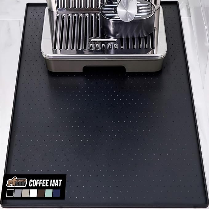 GORILLA GRIP Silicone Coffee Mat, 18x28, Espresso Machine Bar Accessories, Keep Kitchen Counters Clean, Stays in Place, Waterproof and Heat Resistant Dish Drying Mats, Home Decor Essentials, Black
