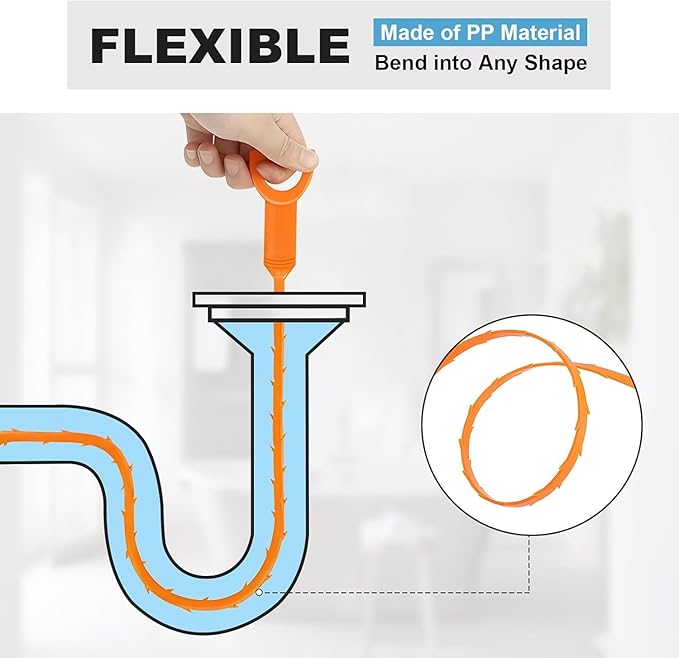 Drain Snake Clog Remover:3 Pcs Hair Clog Auger, 25 Inch Drain Cleaner Tool Suitable for Dredging Clogged Pipes, Sink, Shower Drains(Orange)