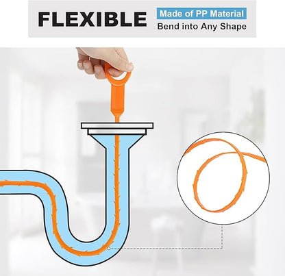 Drain Snake Clog Remover:3 Pcs Hair Clog Auger, 25 Inch Drain Cleaner Tool Suitable for Dredging Clogged Pipes, Sink, Shower Drains(Orange)