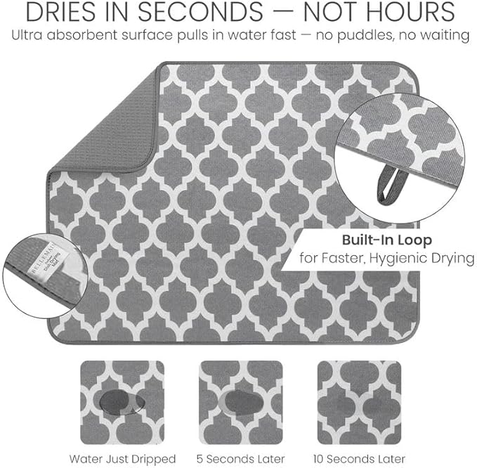 Bellemain XL Dish Mat 24" x 17" ( LARGEST MAT ) Microfiber Dish Drying Mat , Super absorbent ( Trellis )