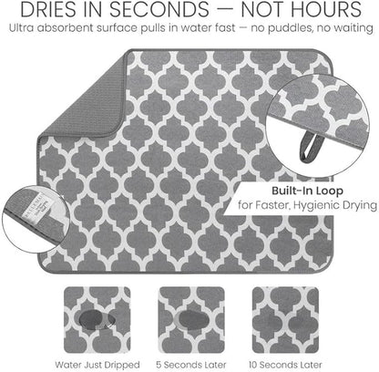 Bellemain XL Dish Mat 24" x 17" ( LARGEST MAT ) Microfiber Dish Drying Mat , Super absorbent ( Trellis )
