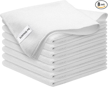 Microfiber Cleaning Cloth-8PK High Absorbent Lint-Free Scratch-Free Multi-Purpose Double-Sided Fiber Cleaning Supplies Polishing Drying Towels for House Kitchen Car 12"x12" (White)