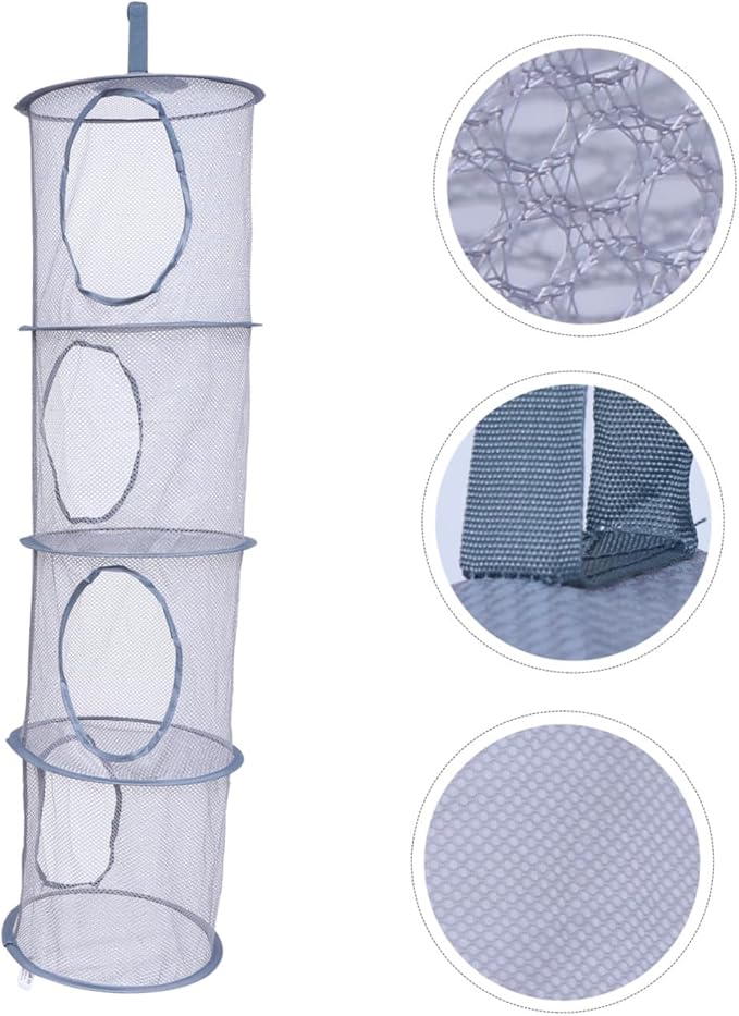 Happyyami Foldable Mesh Hanging Storage Basket 4-Tier Clothes Dryer Organizer Breathable Toy and Laundry Drying Rack for Home Use