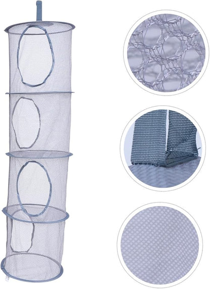 Happyyami Foldable Mesh Hanging Storage Basket 4-Tier Clothes Dryer Organizer Breathable Toy and Laundry Drying Rack for Home Use