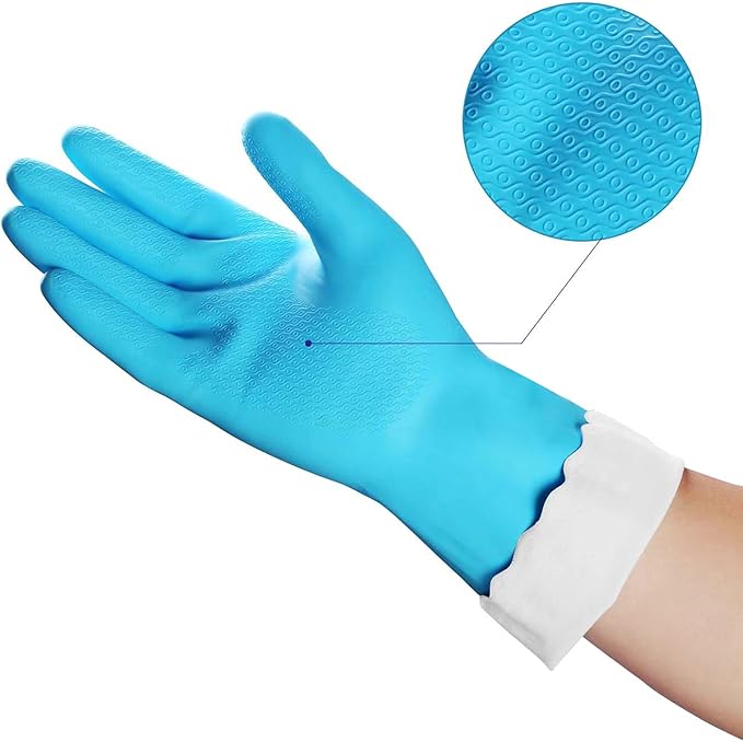 HSL Household Cleaning Gloves - Reusable Kitchen Dishwashing Gloves with Latex free, Cotton lining, Waterproof, Non-Slip (Medium, 3 Pairs)