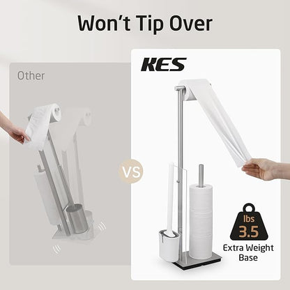 KES Free Standing Toilet Paper Holder with Storage, Toilet Brush Holder Roll Stand with Toilet Brush Detachable 18/8 Stainless Steel Toilet Roll Holder Freestanding Brushed Finish, BPH232-2