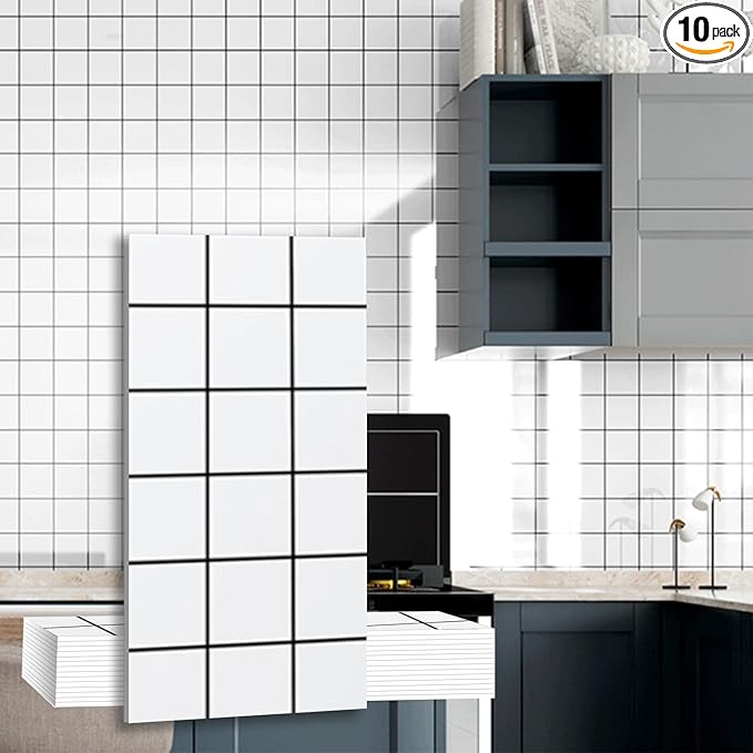 10-Sheet 23.6"x11.8" Marble Peel and Stick Wall Panels (19.4 Sq. Ft. Coverage), PVC Backsplash Tile for Living Room, Bedroom, Kitchen, Dining Room