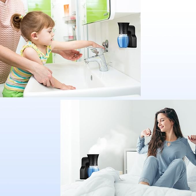 2 Pieces Wall Plug-in Diffuser Fragrance Plug with 4 Pieces Empty Bottles for Spreading Essential Oils Home Bathroom (Black)