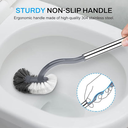 SetSail Toilet Brush and Holder Set, Compact Size Curved Toilet Bowl Brush for Bathroom Deep Cleaning with Stainless Steel Handle Toilet Cleaner Brush, Grey