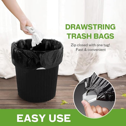 6 Gallon Small 120 Counts Strong Drawstring Trash Bags Garbage Bags by Teivio, Bathroom Trash Can Bin Liners, Plastic Bags for home office kitchen, Black