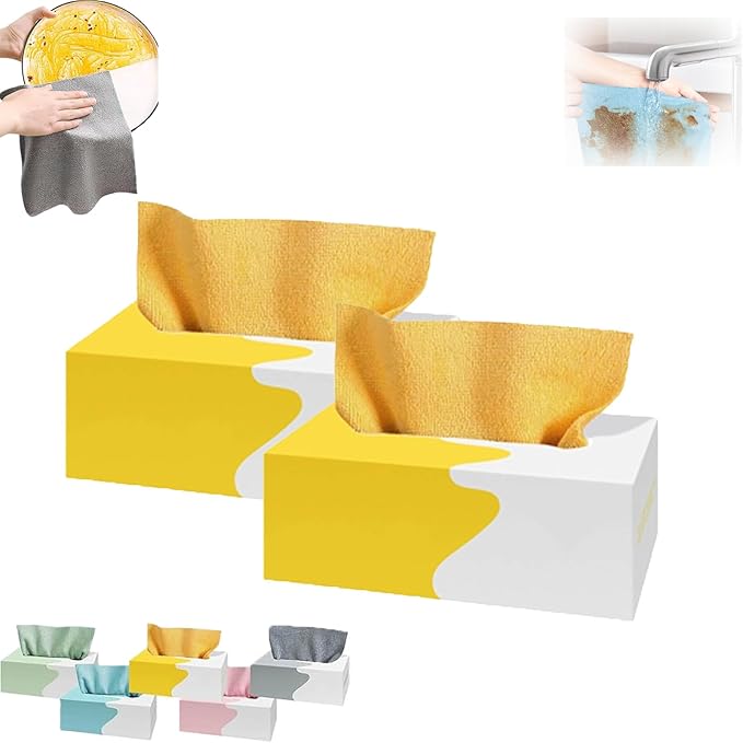 Pull-Out Microfiber Cleaning Cloths in Box, 2026 New 20 Pieces Pull-Out Cleaning Cloths, Reusable Cleaning Rags, Soft Absorbent Cloths, Streak-Free Wipes, Suitable for Kitchen Car Care (2PCS-Yellow)